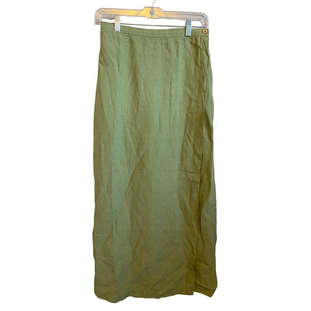 Eileen Fisher Sage Green Linen Blend Grid Texture Maxi Skirt Small Made in USA
